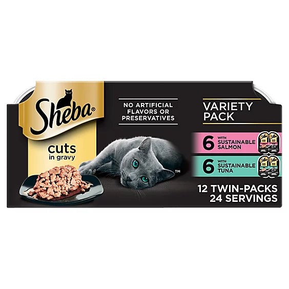 Sheba Perfect Portions Adult Wet Cat Food Salmon and Tuna Cuts in Gravy - Case of 12 | Cat Wet Food