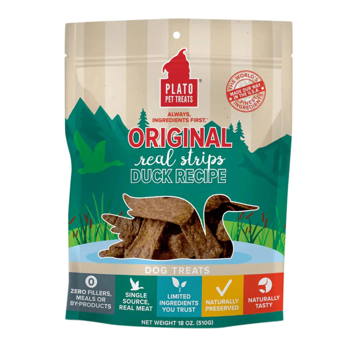 Plato Original Real Strips Duck Dog Treats | Soft & Chewy