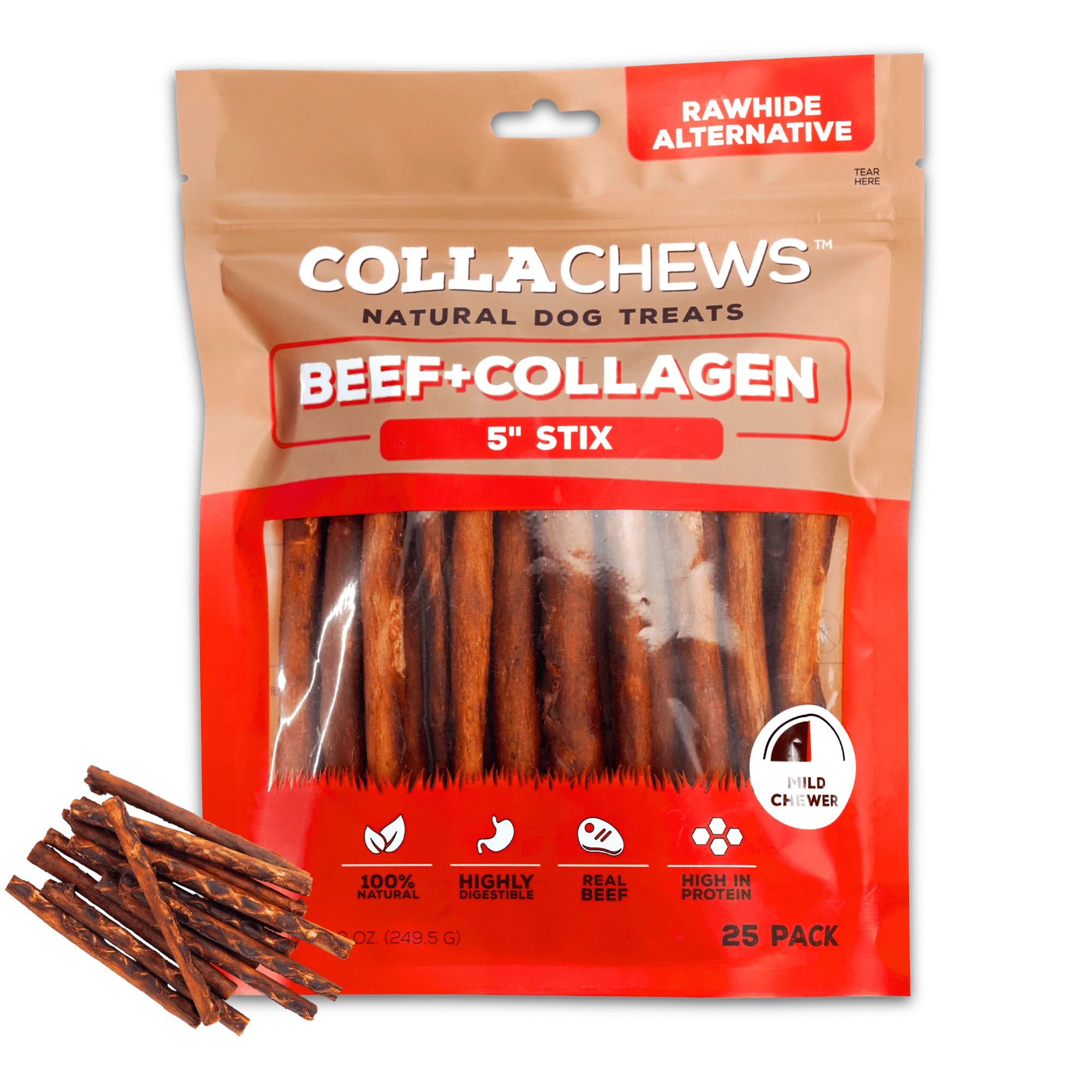 CollaChews 5" Beef Stick 25 Pack | Dental